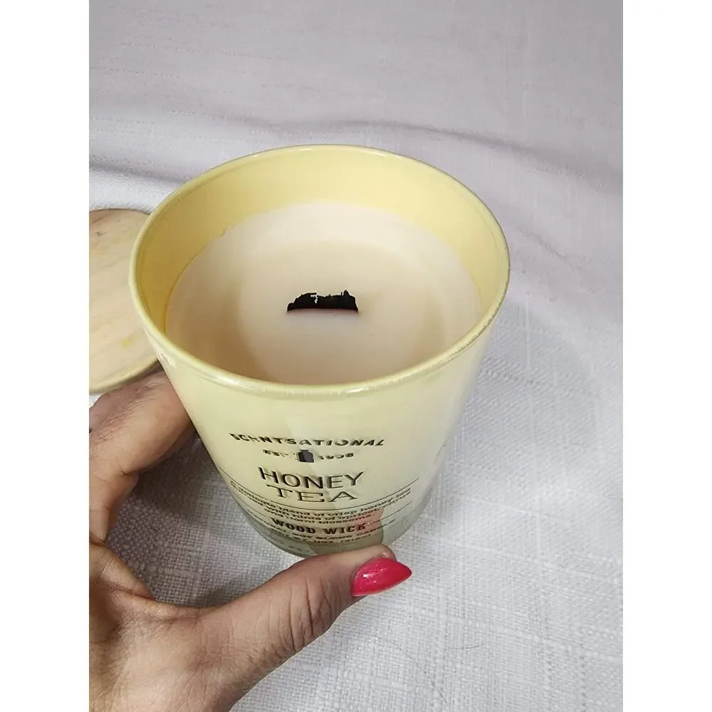 Scentsational Honey Tea Wood Wick Candle 11oz Retired Crackling Soy Blend